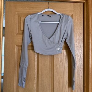 Gymshark gray, stretchy cropped wrap top